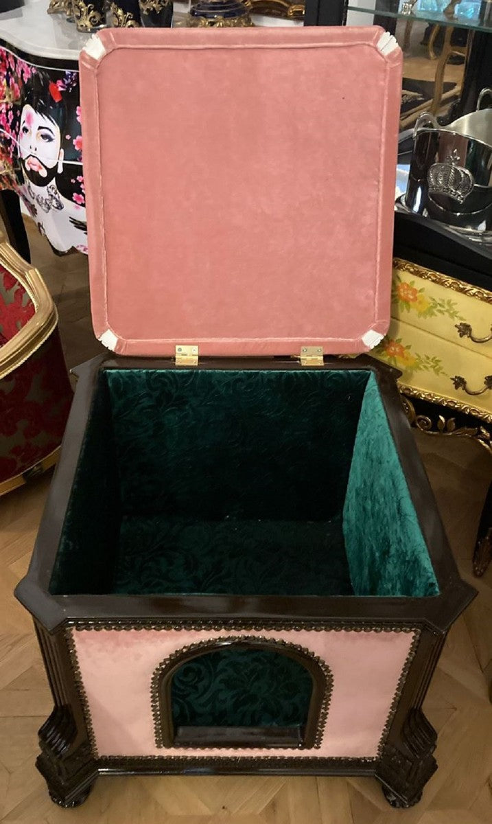 Barock Katzenhaus Rosa / Dunkelbraun - Prunkvoller Katzen Tempel im Barockstil - Handgefertigtes Barockstil Katzenbett - Barock Katzen Möbel - Barock Tiermöbel