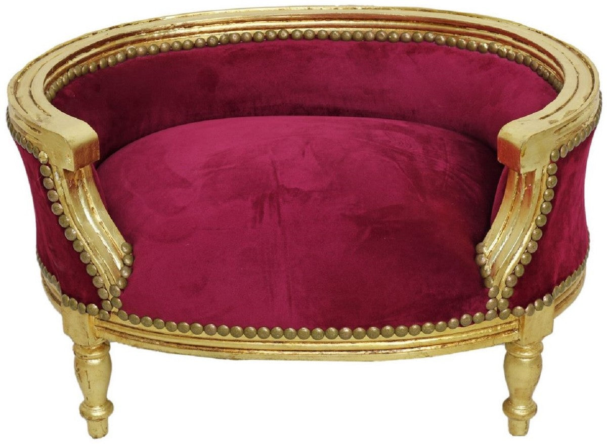 Barock Hundebett & Katzenbett Bordeauxrot / Antik Gold - Handgefertigtes Hunde & Katzen Sofa im Barockstil - Barock Hunde & Katzen Möbel - Barock Tiermöbel