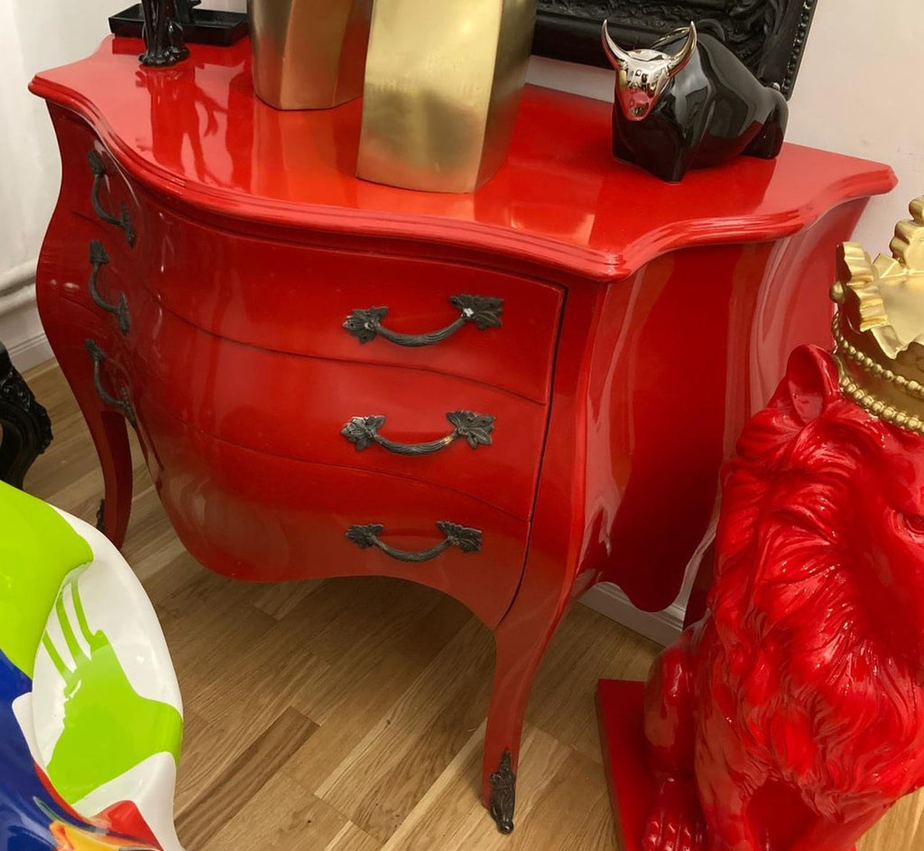 Barock Kommode mit 3 Schubladen Rot - Handgefertigte Massivholz Kommode im Barockstil - Schlafzimmer Möbel im Barockstil - Barock Möbel - Barock Einrichtung