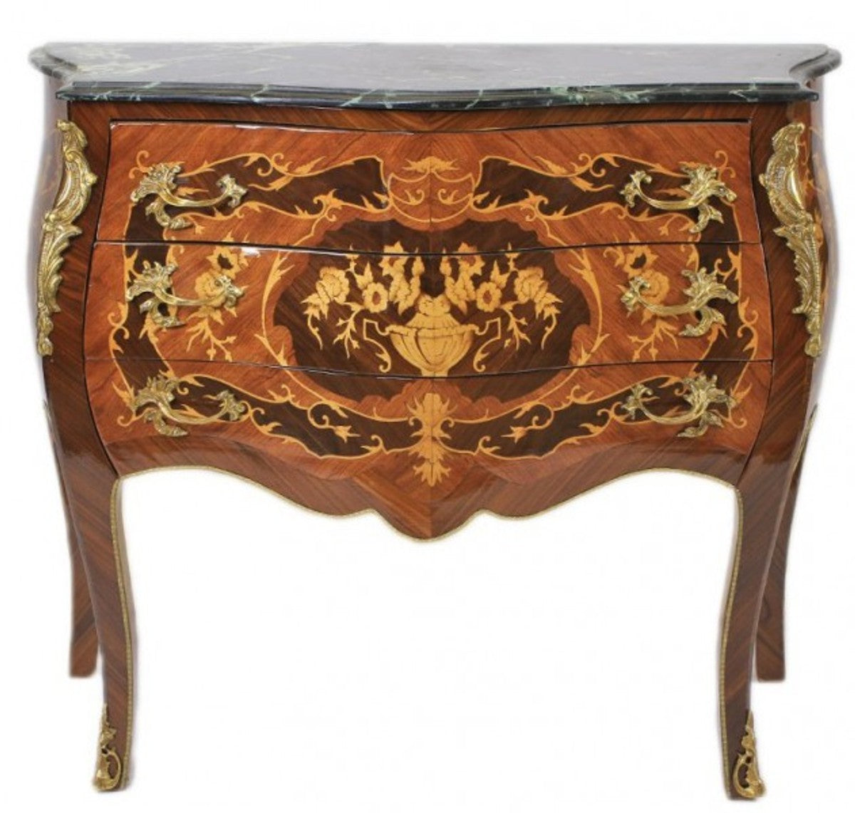 Barock Kommode Braun mit grüner Marmorplatte 3 Schubladen - Empire Kommode