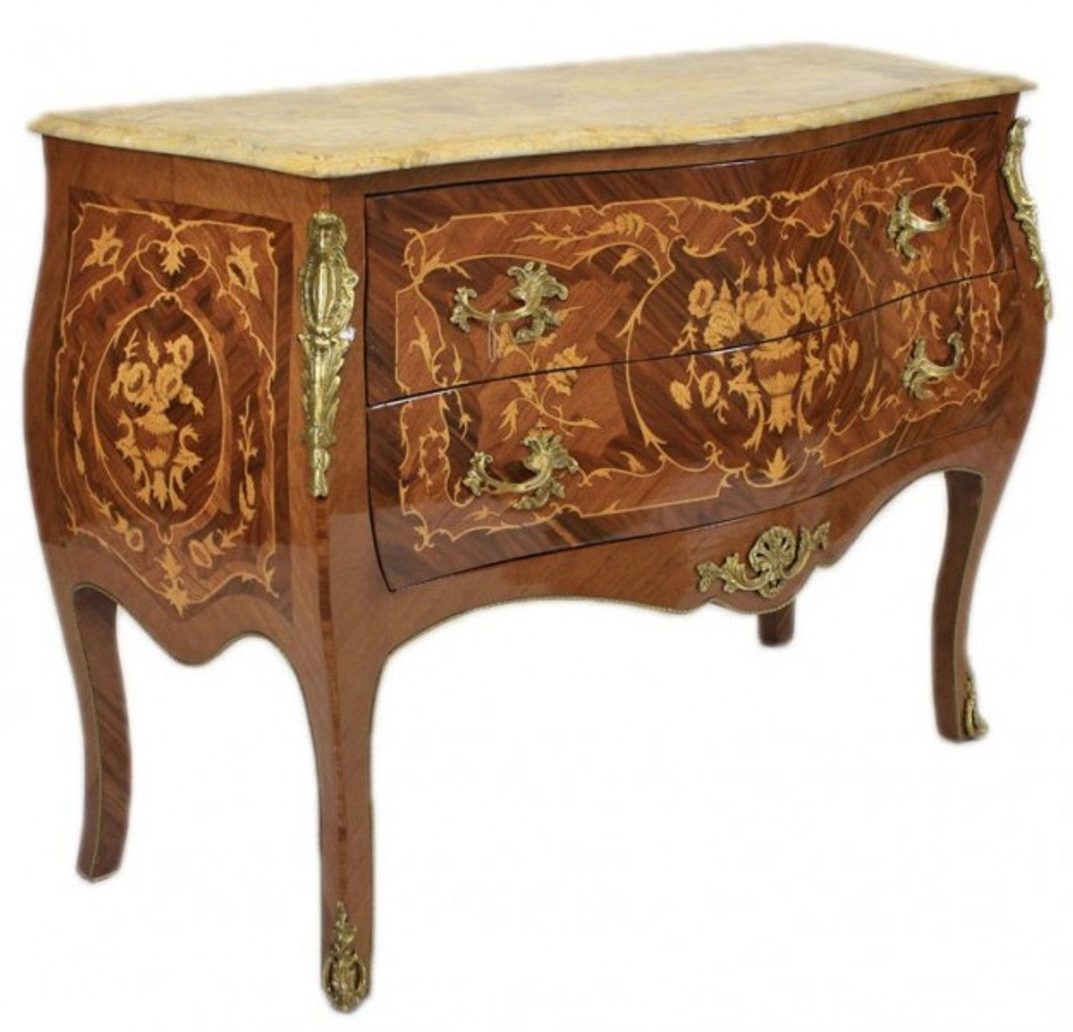 Barock Kommode Braun mit Marmorplatte Creme und 2 Schubladen - Empire Kommode