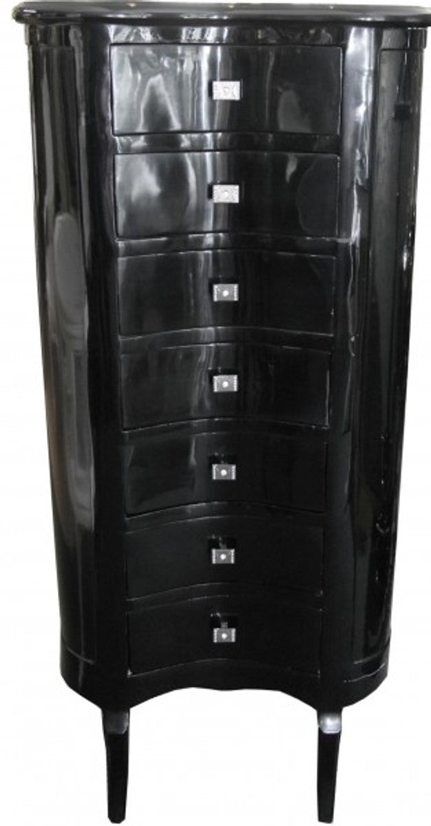 Barock Kommode Schwarz Hochglanz mit 7 Schubladen Oval - Antik Stil