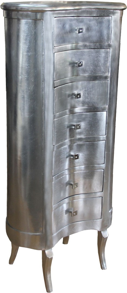 Barock Kommode Silber mit 7 Schubladen Oval - Antik Stil - Barock Möbel