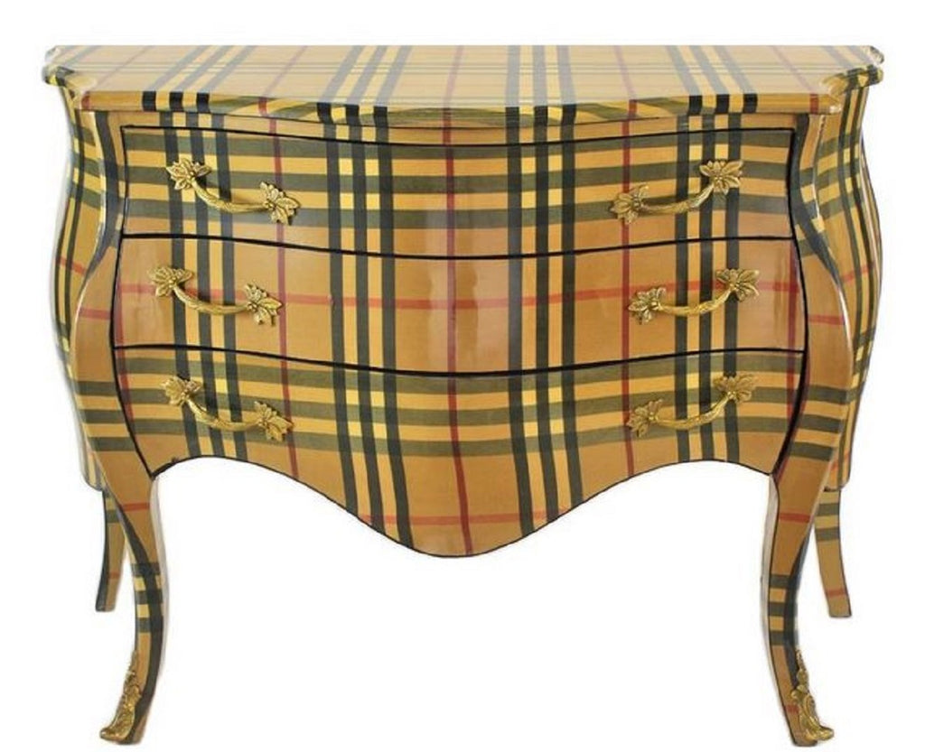 Barock Kommode mit 3 Schubladen Beige / Mehrfarbige Streifen - Handgefertigte Barockmöbel