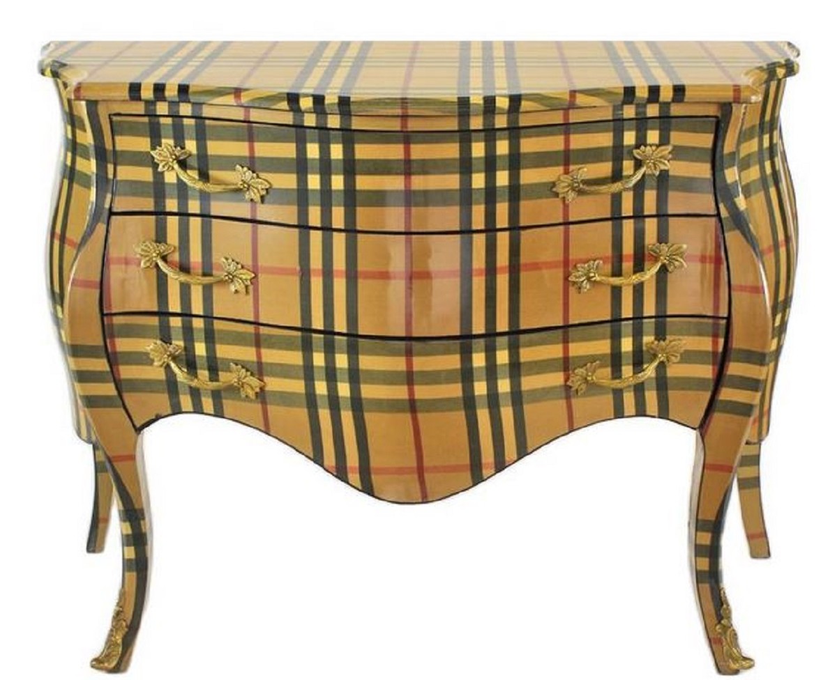 Barock Kommode mit 3 Schubladen Beige / Mehrfarbige Streifen - Handgefertigte Barockmöbel