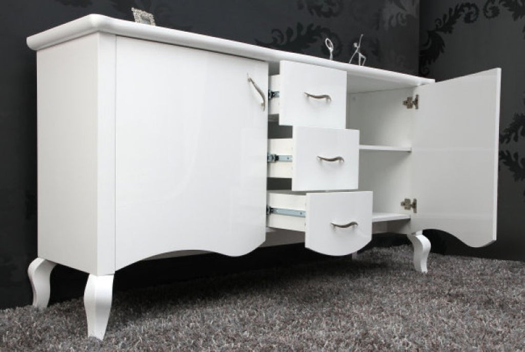 Barock Kommode Weiss Hochglanz Breite 160 cm, Höhe 87 cm - Moderne Barock Möbel