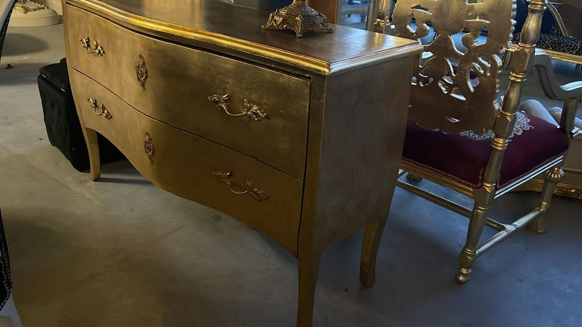 Barock Kommode mit 2 Schubladen Gold - Handgefertigte Massivholz Kommode im Barockstil - Schlafzimmer Möbel im Barockstil - Barock Möbel