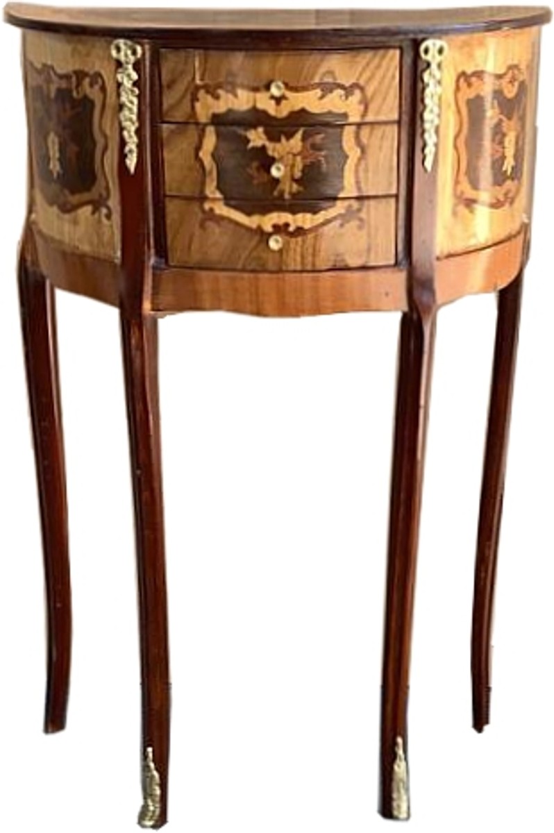 Barock Kommode mit 3 Schubladen Braun Intarsien - Antik Stil - Nachttisch Konsole