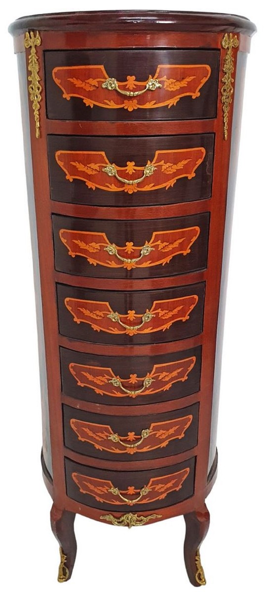 Barock Kommode mit 7 Schubladen Braun / Gold - Runder Massivholz Schrank im Barockstil - Wohnzimmer Möbel im Barockstil - Barock Möbel - Barock Einrichtung