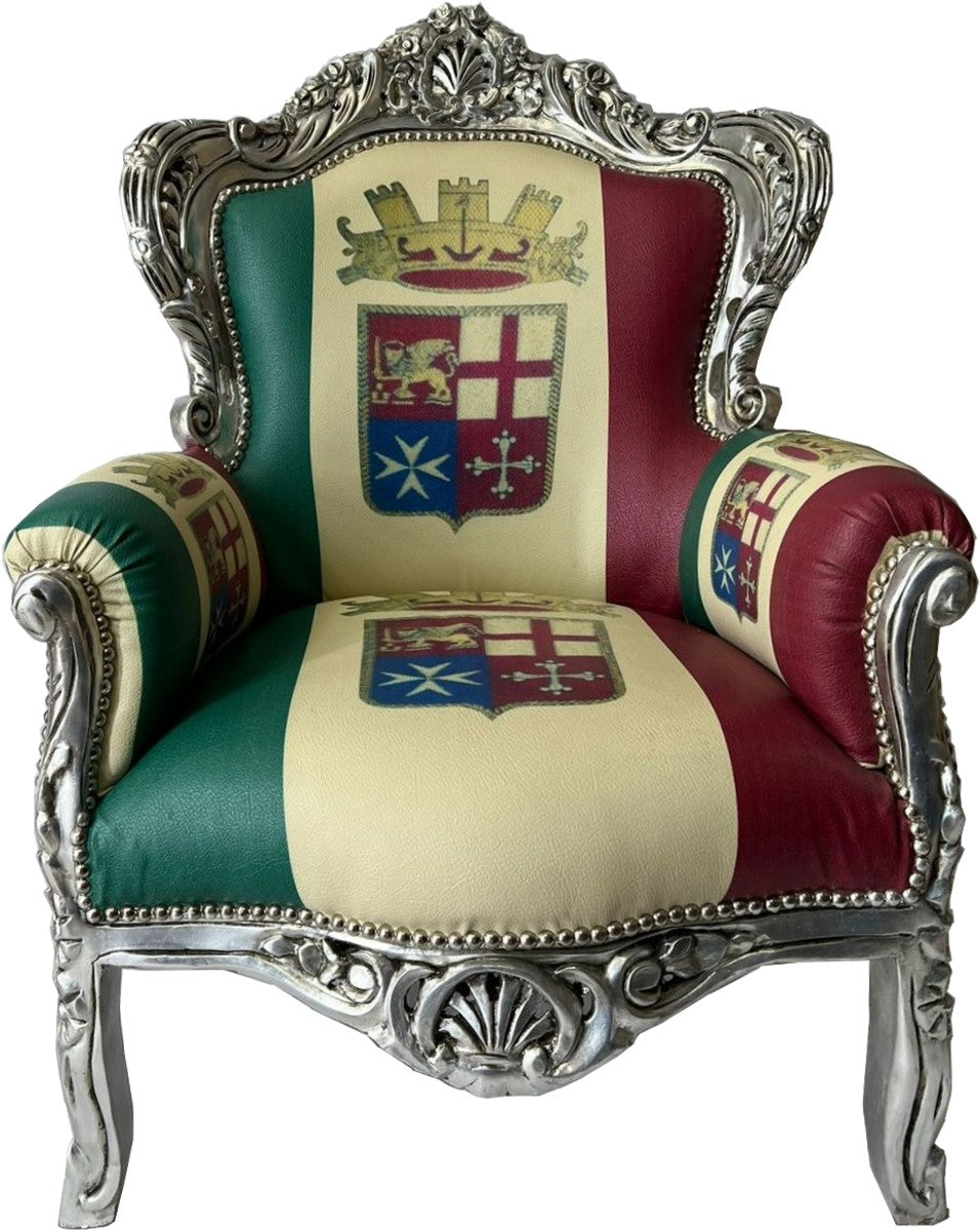 Barock Kunstleder Sessel Italien Design / Silber - Barock Möbel mit Italien Design