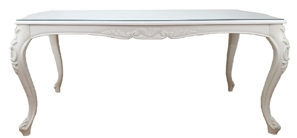 Barock Luxus Esstisch Weiss 240 x 100 x H. 81 cm - Esszimmertisch mit Glasplatte - Hotel & Restaurant Möbel - Made in Italy
