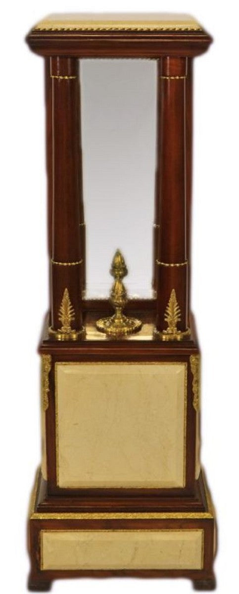 Barock Säule Dunkelbraun / Cremefarben / Messing 35 x 25 x H. 110 cm - Barockmöbel