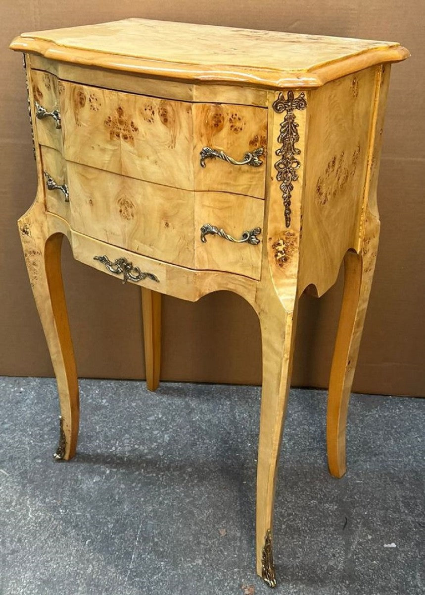 Barock Kommode Vogelaugen Ahorn - Handgefertigte Massivholz Nachtkommode im Barockstil - Antik Stil Nachttisch - Beistelltisch mit 2 Schubladen - Handgefertigte Barock Möbel