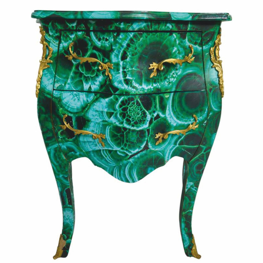 Barock Nachtkommode mit 2 Schubladen Malachitgrün / Messing - Barock Möbel