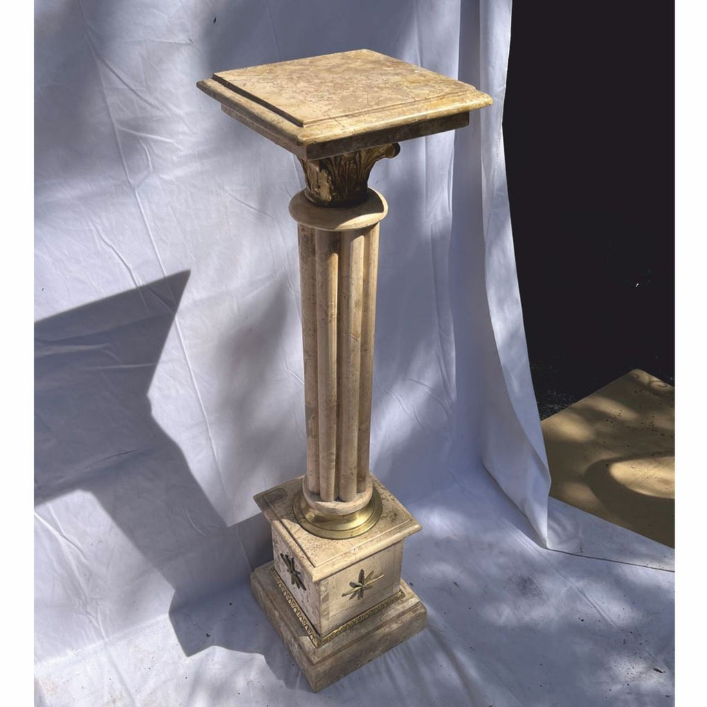 Barock Marmor Säule Beige / Messing H. 100 cm - Barock Deko Accessoires