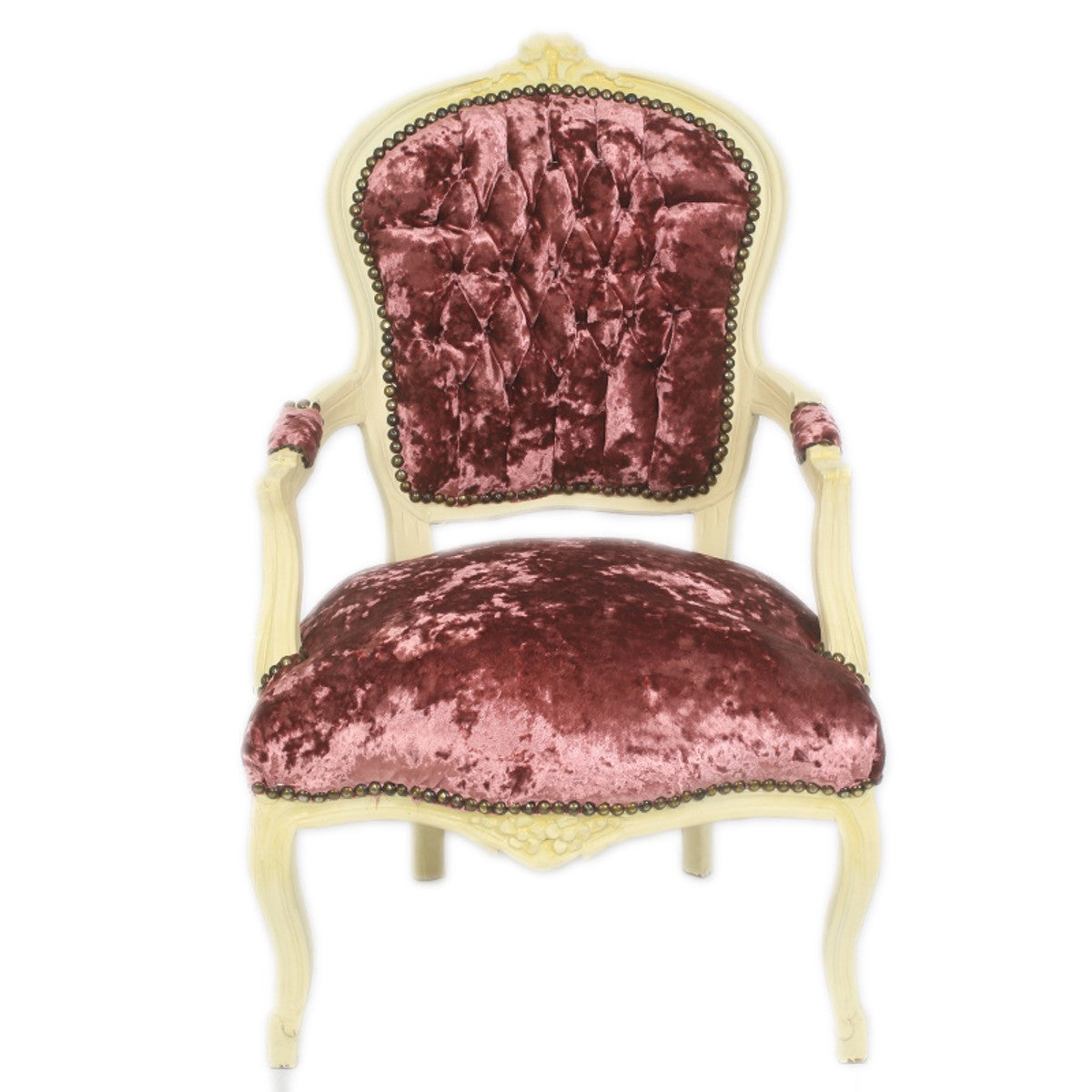 Barock Salon Stuhl Bordeaux Velour Stoff / Creme - Antik Design Möbel