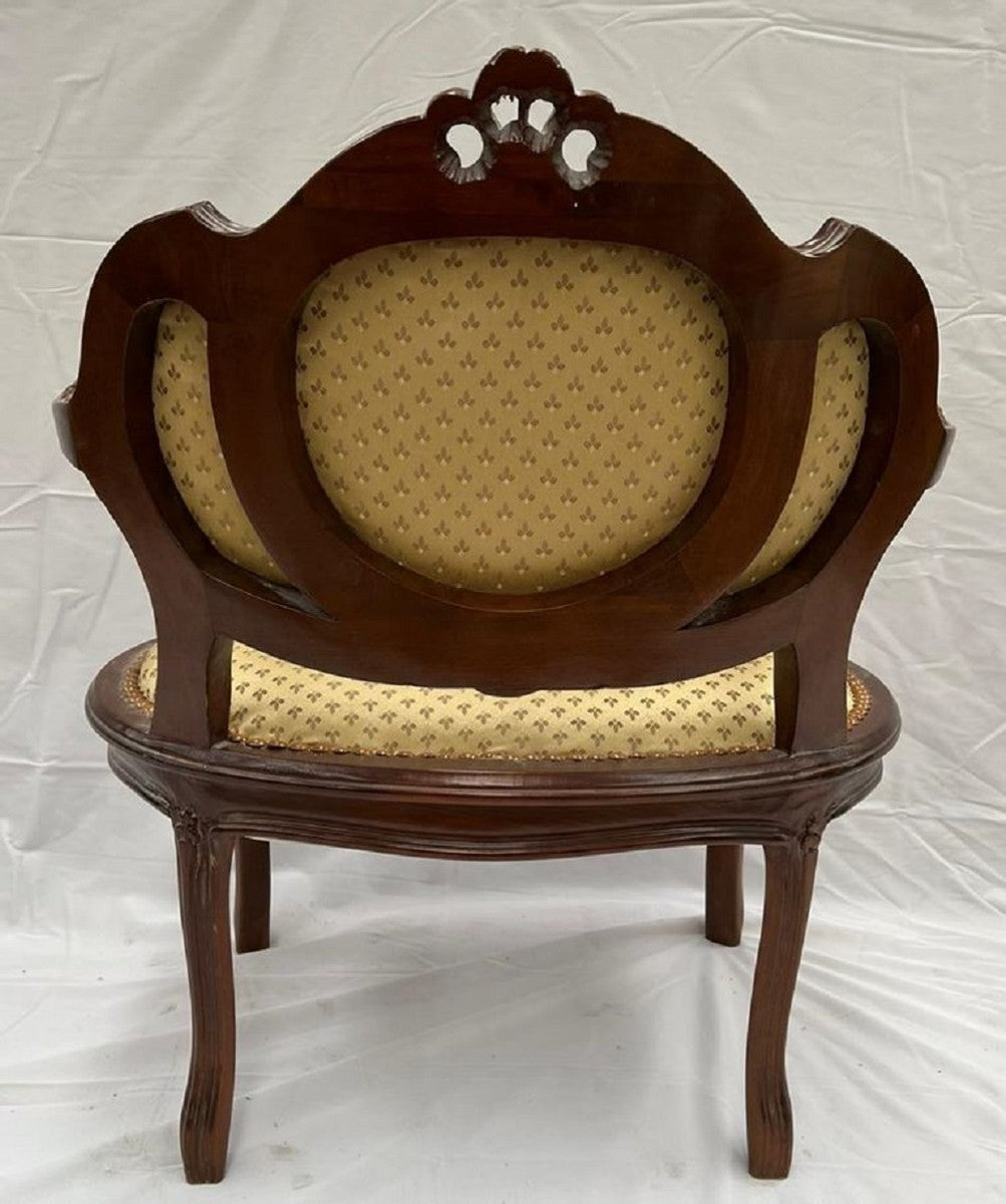 Barock Salon Stuhl Gold / Dunkelbraun - Handgefertigter Antik Stil Stuhl - Möbel im Barockstil - Barock Möbel - Barock Einrichtung