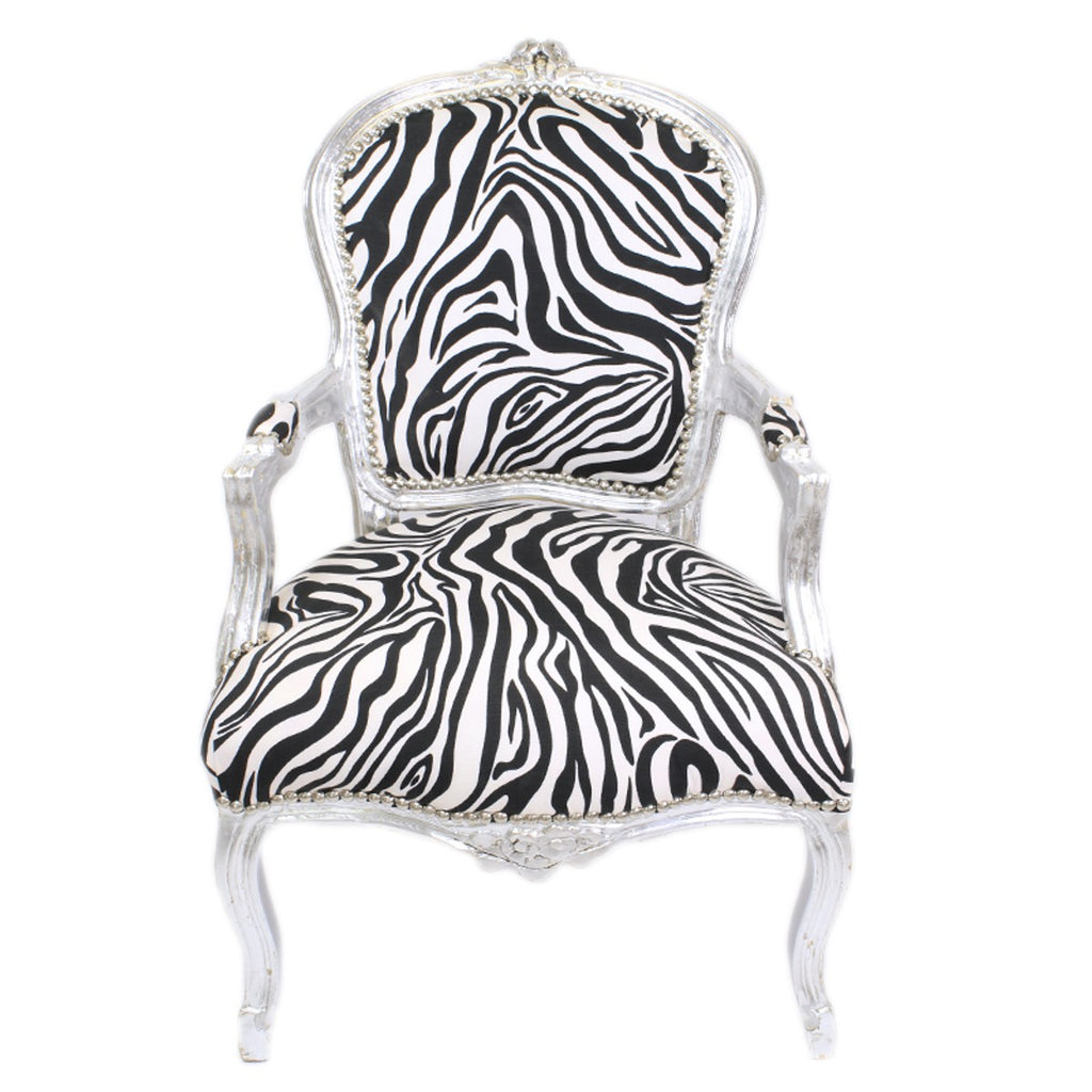 Barock Salon Stuhl Zebra / Silber mit Armlehnen - Barockmöbel