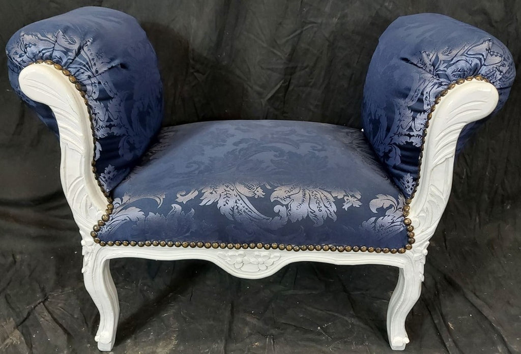 Barock Schemel Lila Muster / Weiß - Handgefertigter Antik Stil Hocker - Barockstil Hocker - Wohnzimmer Möbel im Barockstil - Barockstil Möbel - Barock Möbel - Barock Einrichtung