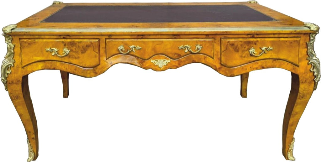 Barock Schreibtisch Vogelaugenahorn / Gold 160 cm - Barock Büro Möbel