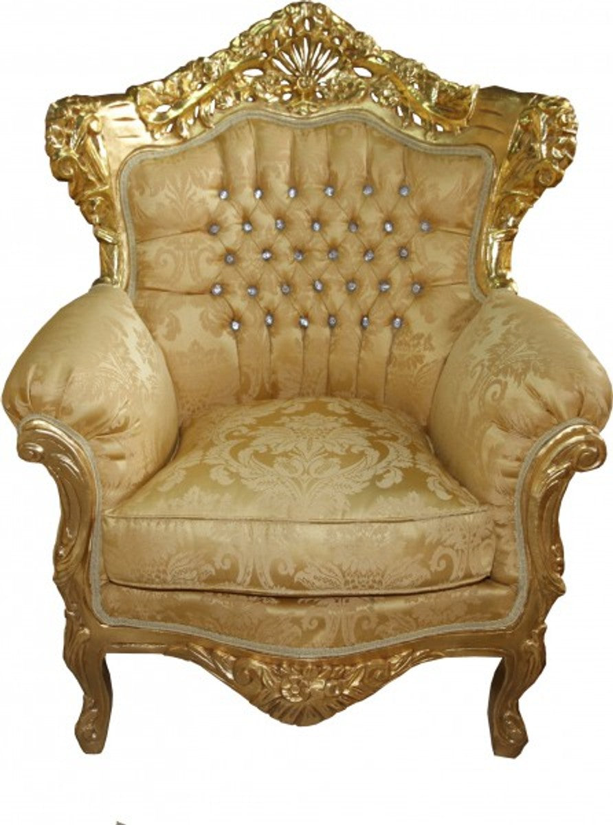 Barock Sessel King Mod 2 Gold Muster / Gold mit Glitzersteinen 85 x 60 x H. 116 cm