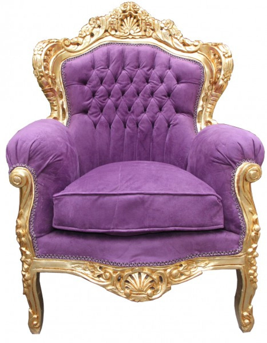 Barock Sessel King Mod2 Lila / Gold - Luxus Barock Möbel