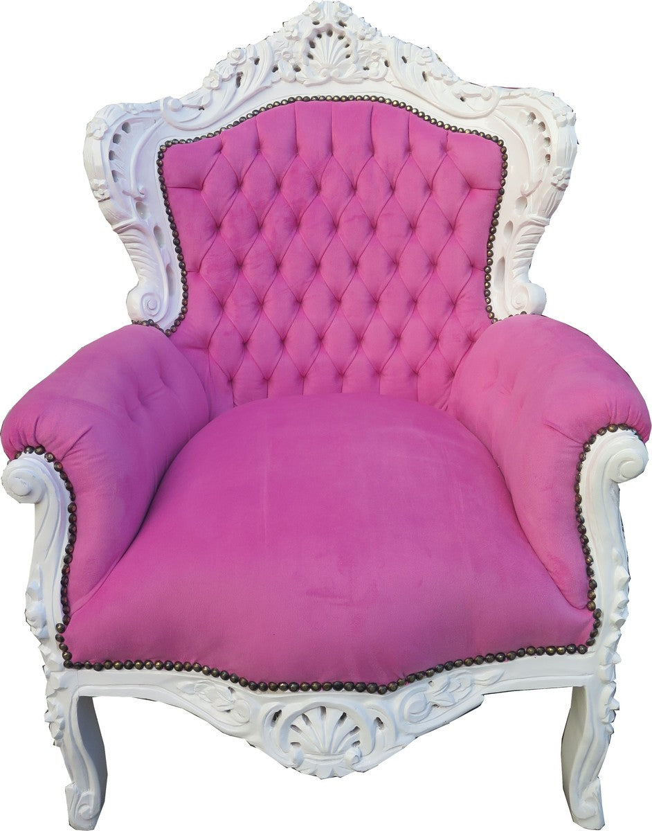 Barock Sessel King Rosa / Weiß - Limited Edition