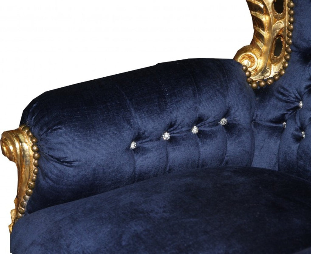 Barock Sessel King royalblau / gold mit Bling Bling Glitzersteinen - Antikstil Sessel
