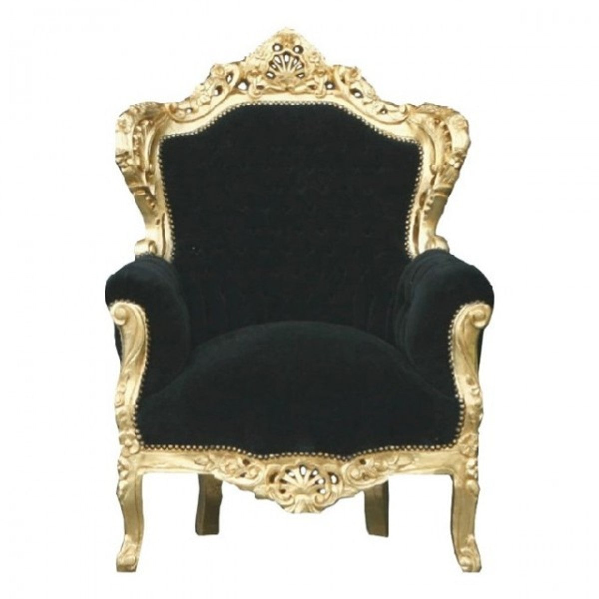 Barock Sessel King Schwarz / Gold - Antik Stil Sessel Barockmöbel Barocksessel