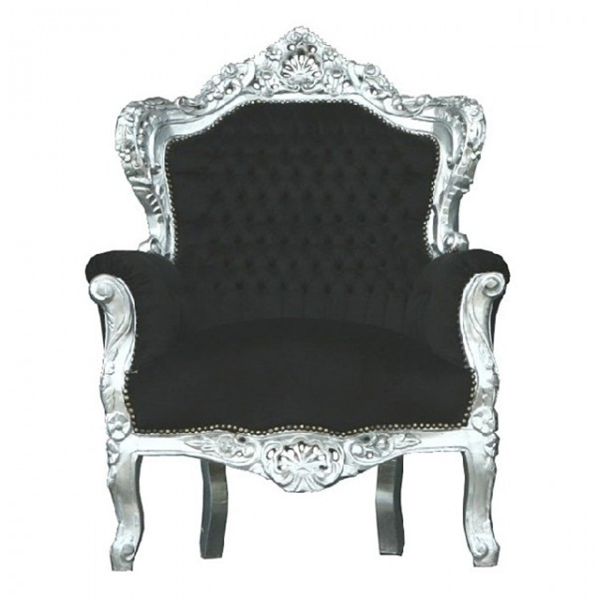 Barock Sessel King Schwarz / Silber 85 x 85 x H. 120 cm