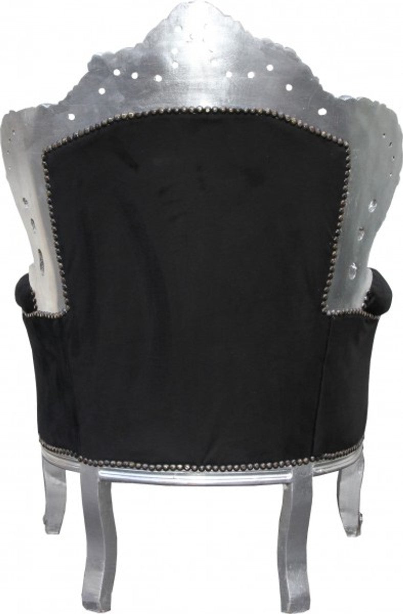 Barock Sessel King Schwarz / Silber Glitzersteinen - Barock Wohnzimmermöbel