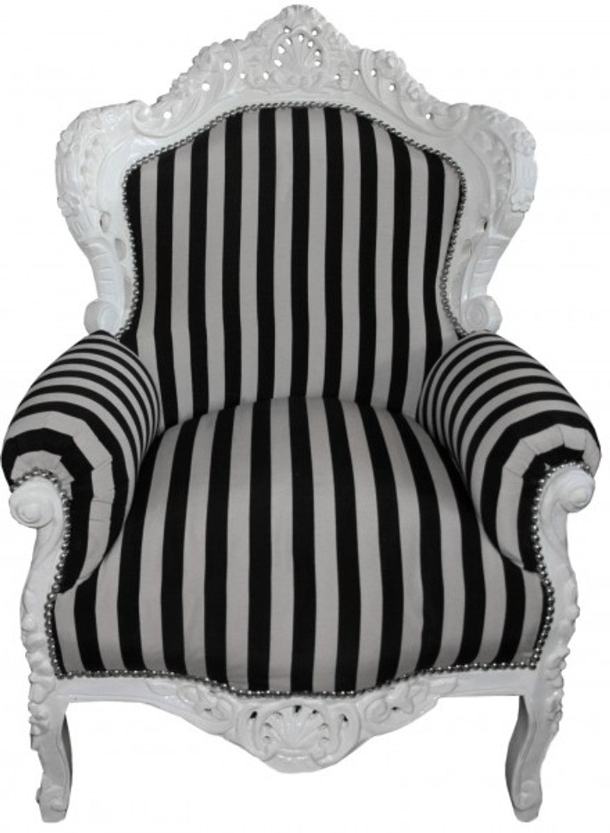 Barock Sessel King weiß mit schwarz-weißen Streifen 85 x 85 x H. 120 cm