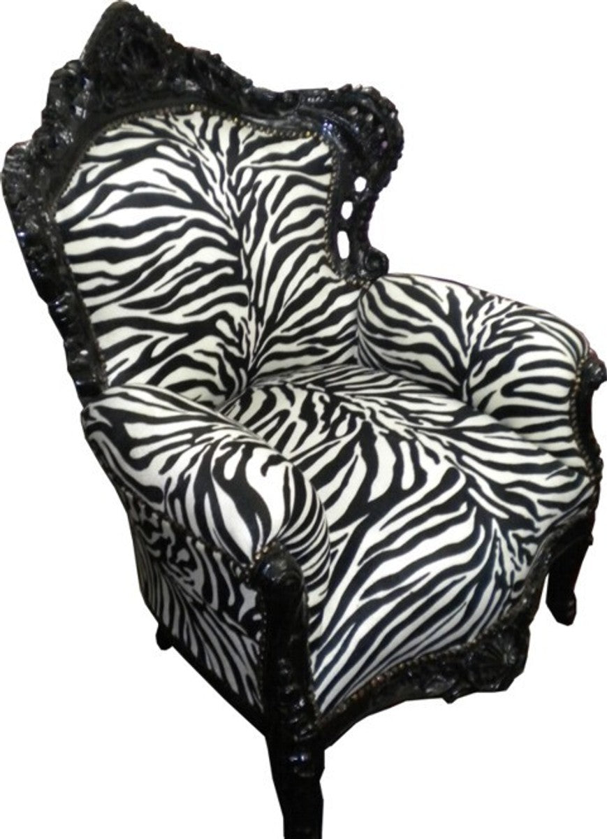 Barock Sessel King Zebra / Schwarz 85 x 85 x H. 120 cm - Antik Stil Möbel