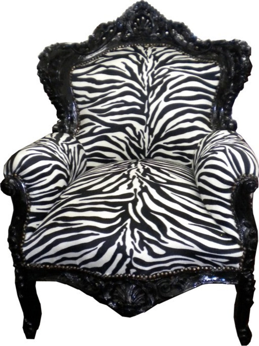 Barock Sessel King Zebra / Schwarz 85 x 85 x H. 120 cm - Antik Stil Möbel