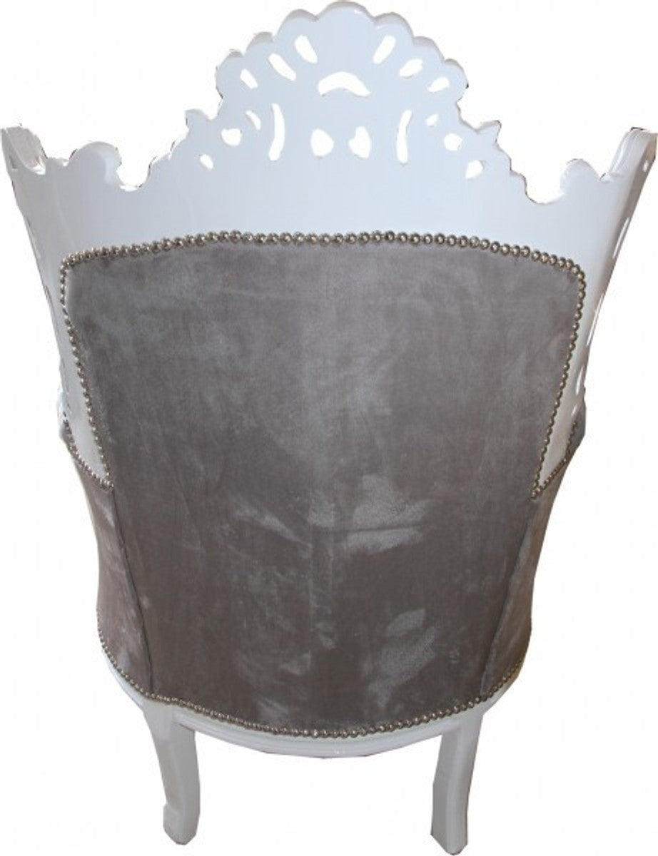 Barock Sessel Al Capone Grau / Weiß mit Glitzersteinen