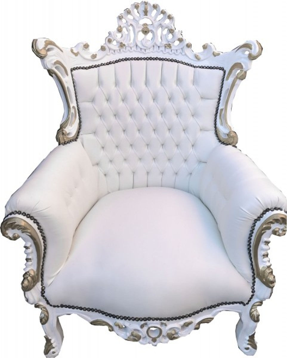 Barock Sessel Al Capone Weiß / Weiß mit Goldbemalung - Möbel Antik Stil