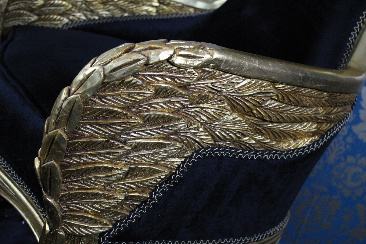 Barock Lounge Sessel Eagle Feather Schwarz / Gold Möbel Antik Stil - Wohnzimmer Club Möbel Sessel Thron