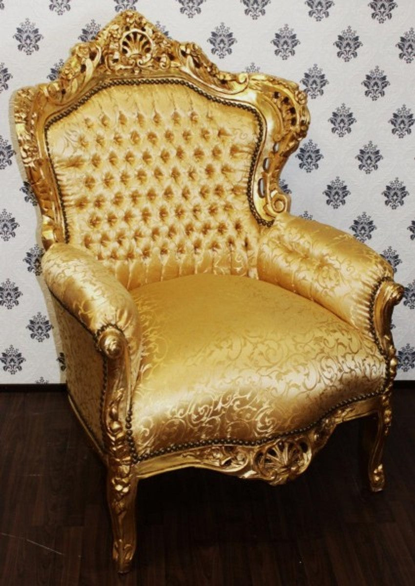 Barock Sessel King Gold Muster / Gold 85 x 85 x H. 120 cm - Antik Stil