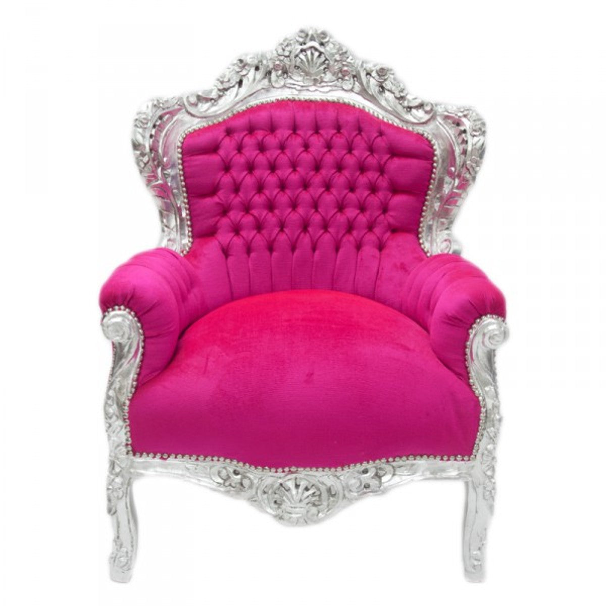 Barock Sessel King Pink / Silber 85 x 85 x H. 120 cm - Antikstil Möbel