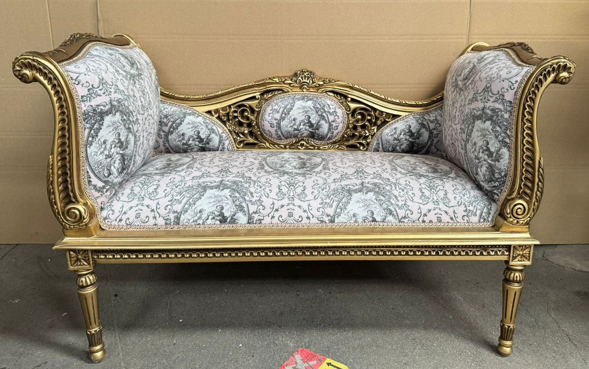 Barock Sitzbank Rosa / Grau / Gold 120 cm - Barock Möbel