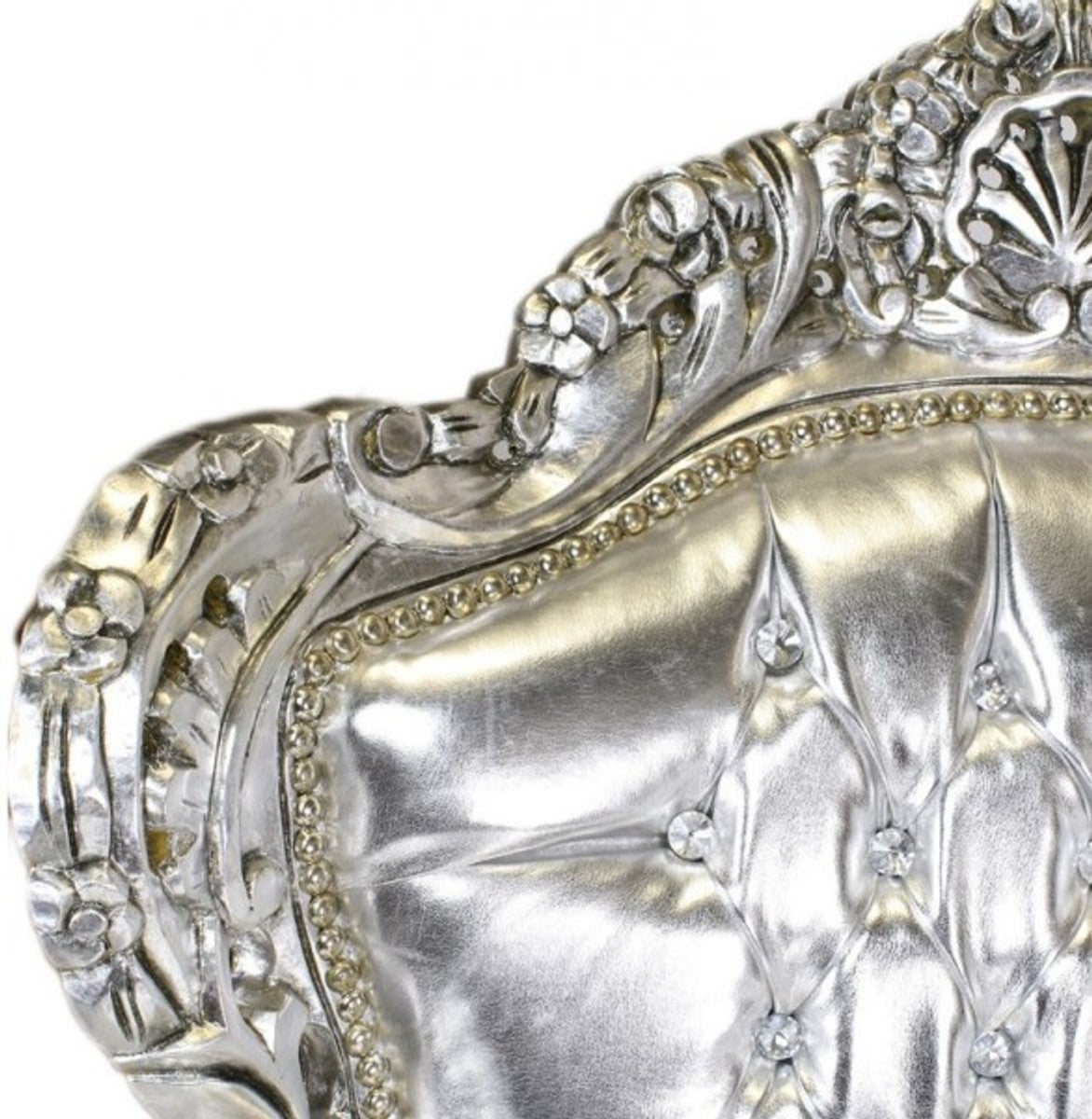 Barock Sessel King Silber / Silber Lederoptik mit Bling Bling Glitzersteinen