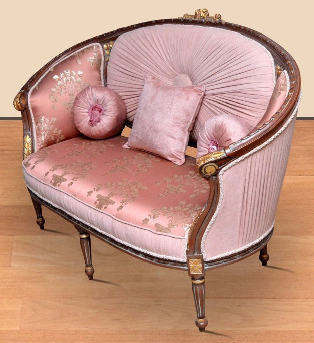 Barock Sofa Rosa Muster / Braun / Gold - Handgefertigtes Wohnzimmer Sofa im Barockstil - Prunkvolle Barock Wohnzimmer Möbel