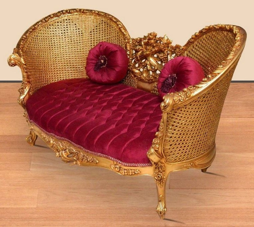 Barock Sofa Bordeauxrot / Gold - Handgefertigtes Wohnzimmer Sofa im Barockstil - Prunkvolle Barock Wohnzimmer Möbel