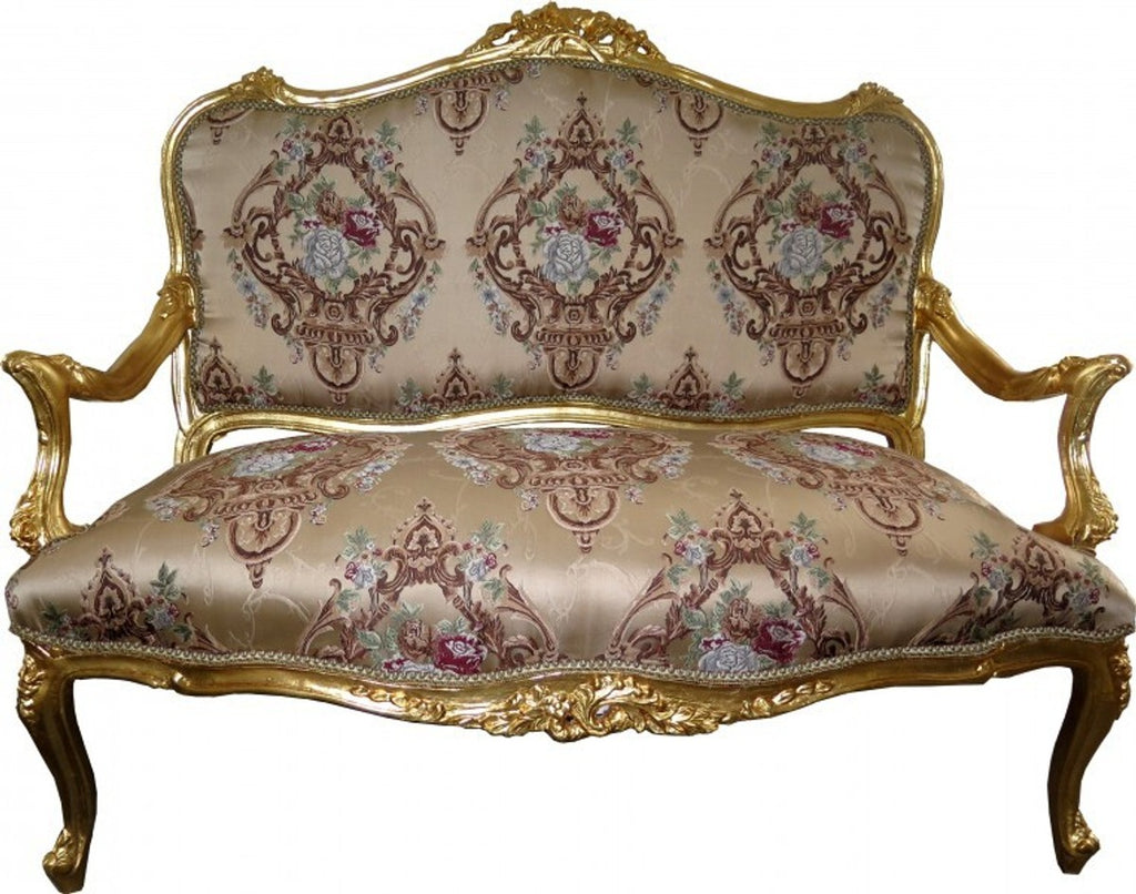 Barock Sofa Creme Muster / Gold - italienischer Stil - Barock Möbel - prunkvoll und ausgefallen!