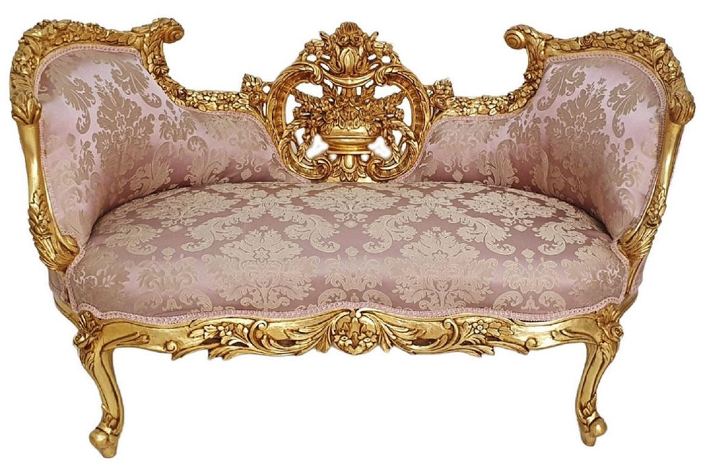Barock Sofa Rosa / Gold - Prunkvolles Wohnzimmer Sofa im Barockstil - Wohnzimmer Möbel im Barockstil - Barock Möbel - Barock Einrichtung