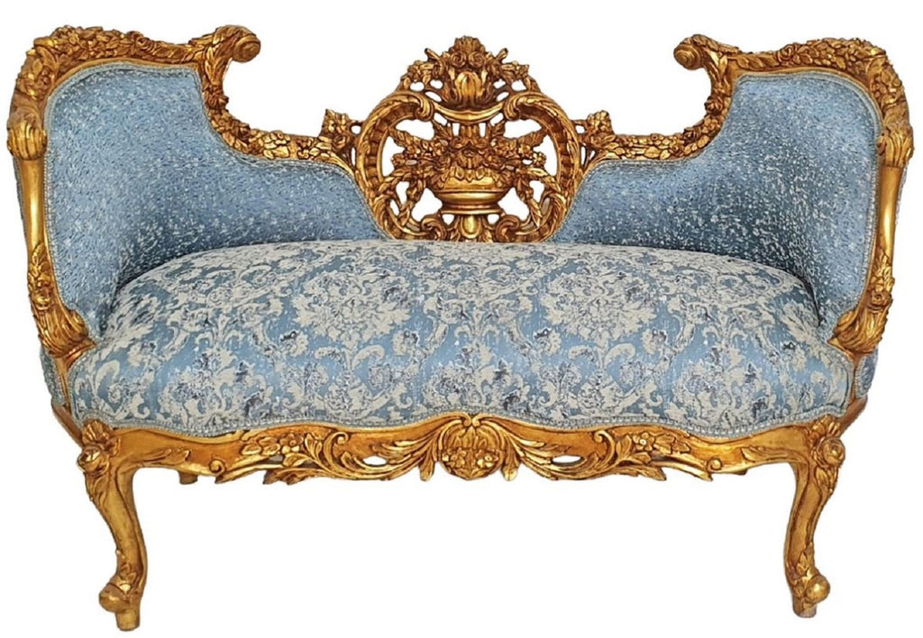 Barock Sofa Hellblau / Gold - Prunkvolles Wohnzimmer Sofa im Barockstil - Wohnzimmer Möbel im Barockstil - Barock Möbel - Barock Einrichtung
