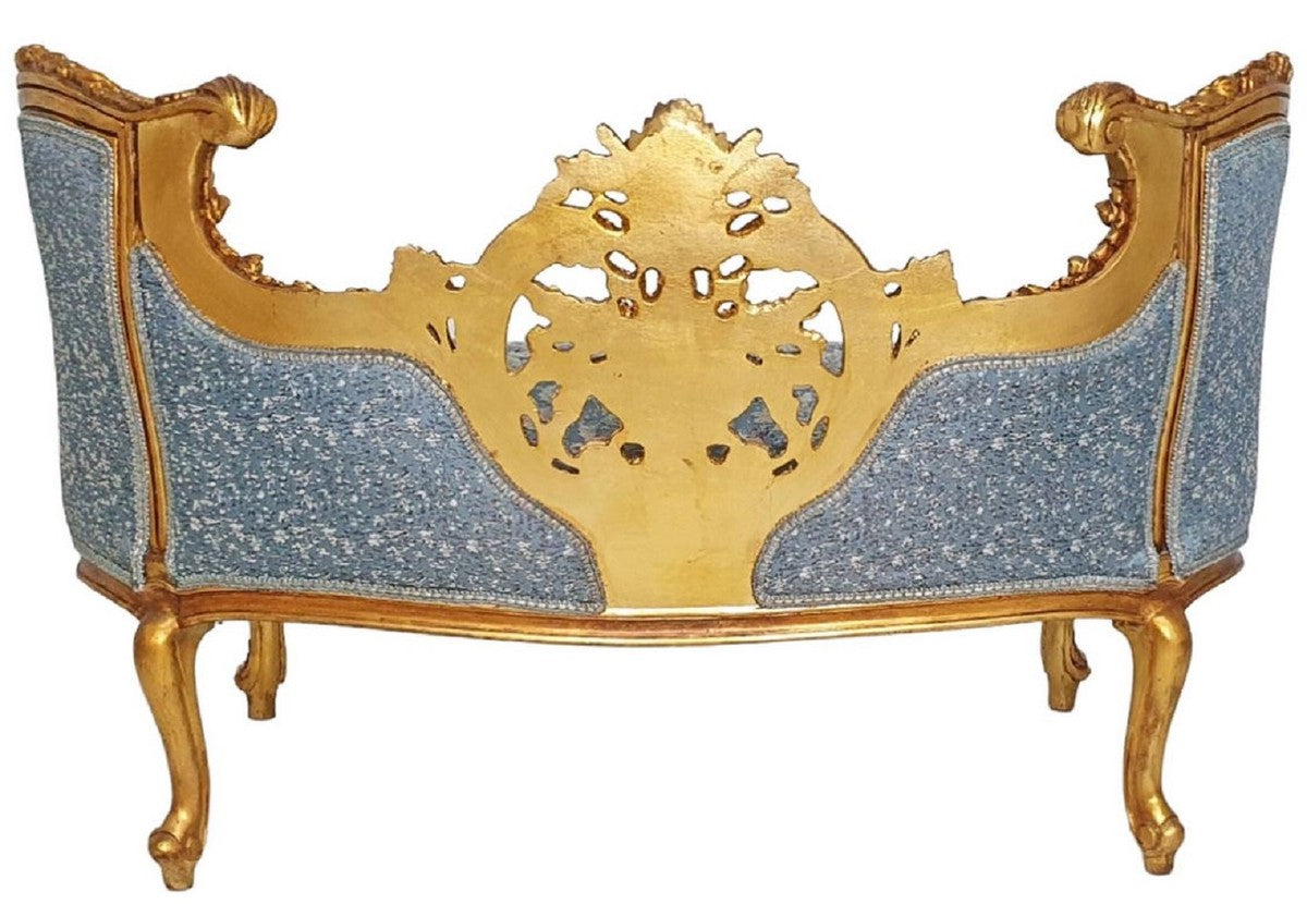 Barock Sofa Hellblau / Gold - Prunkvolles Wohnzimmer Sofa im Barockstil - Wohnzimmer Möbel im Barockstil - Barock Möbel - Barock Einrichtung