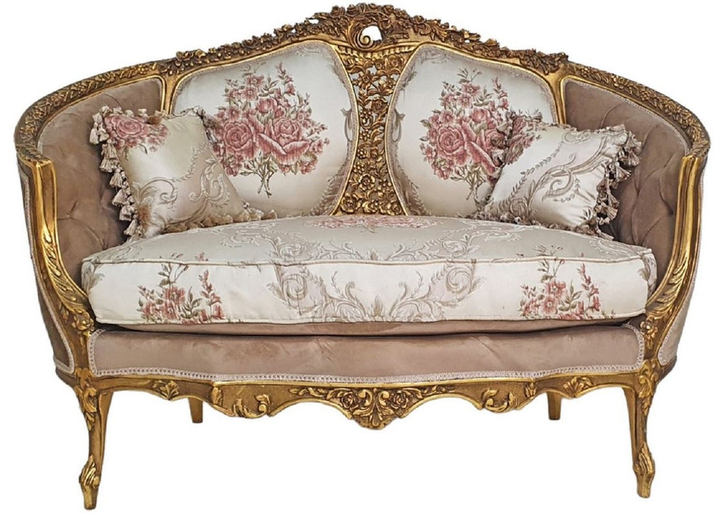 Barock Sofa Braun / Mehrfarbig / Antik Gold - Prunkvolles Wohnzimmer Sofa im Barockstil - Wohnzimmer Möbel im Barockstil - Barock Möbel - Barock Einrichtung