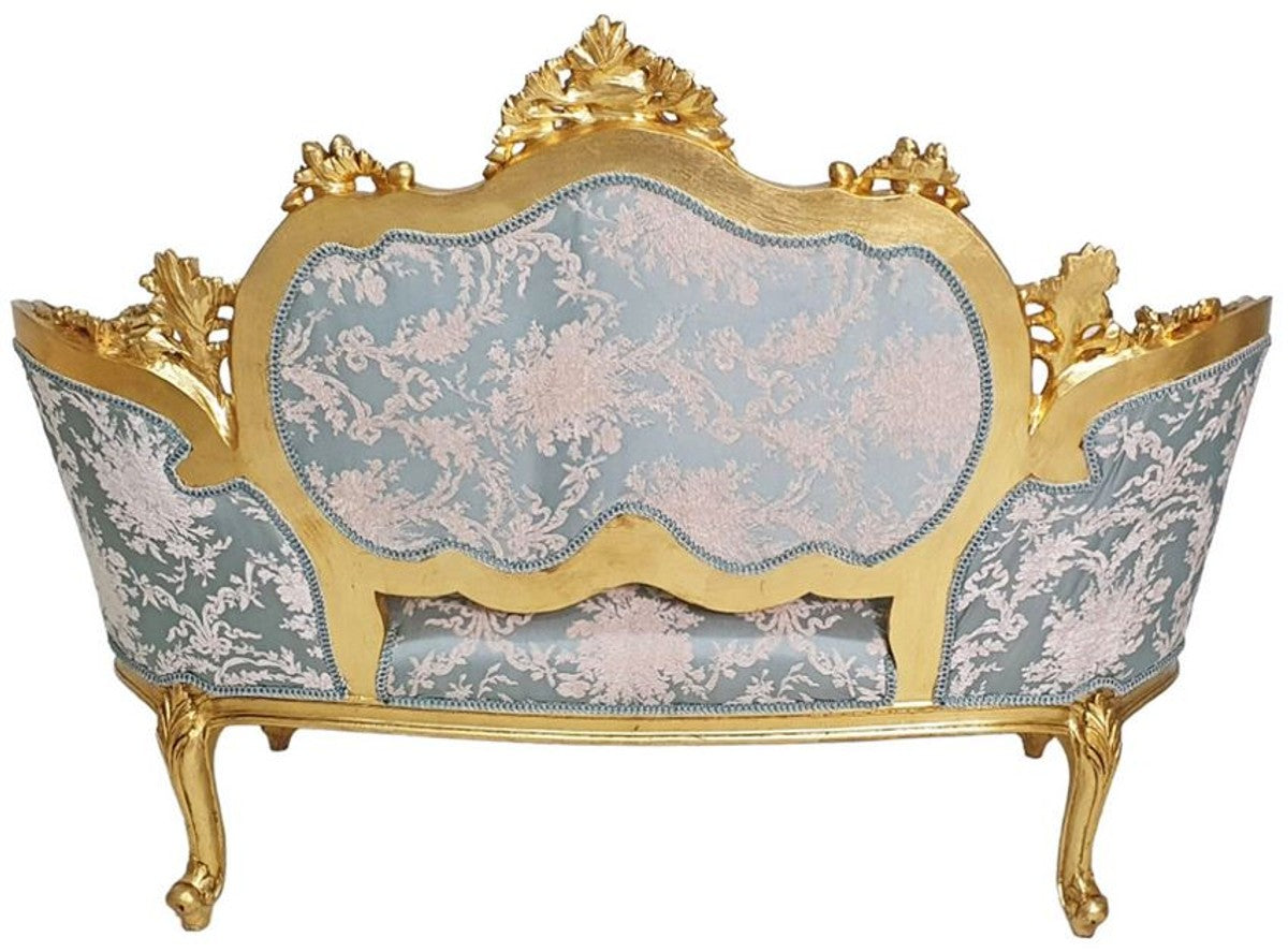 Barock Sofa Türkis / Rosa / Gold - Handgefertigtes Wohnzimmer Sofa im Barockstil - Wohnzimmer Möbel im Barockstil - Antik Stil Möbel - Prunkvolle Barock Möbel - Barock Einrichtung