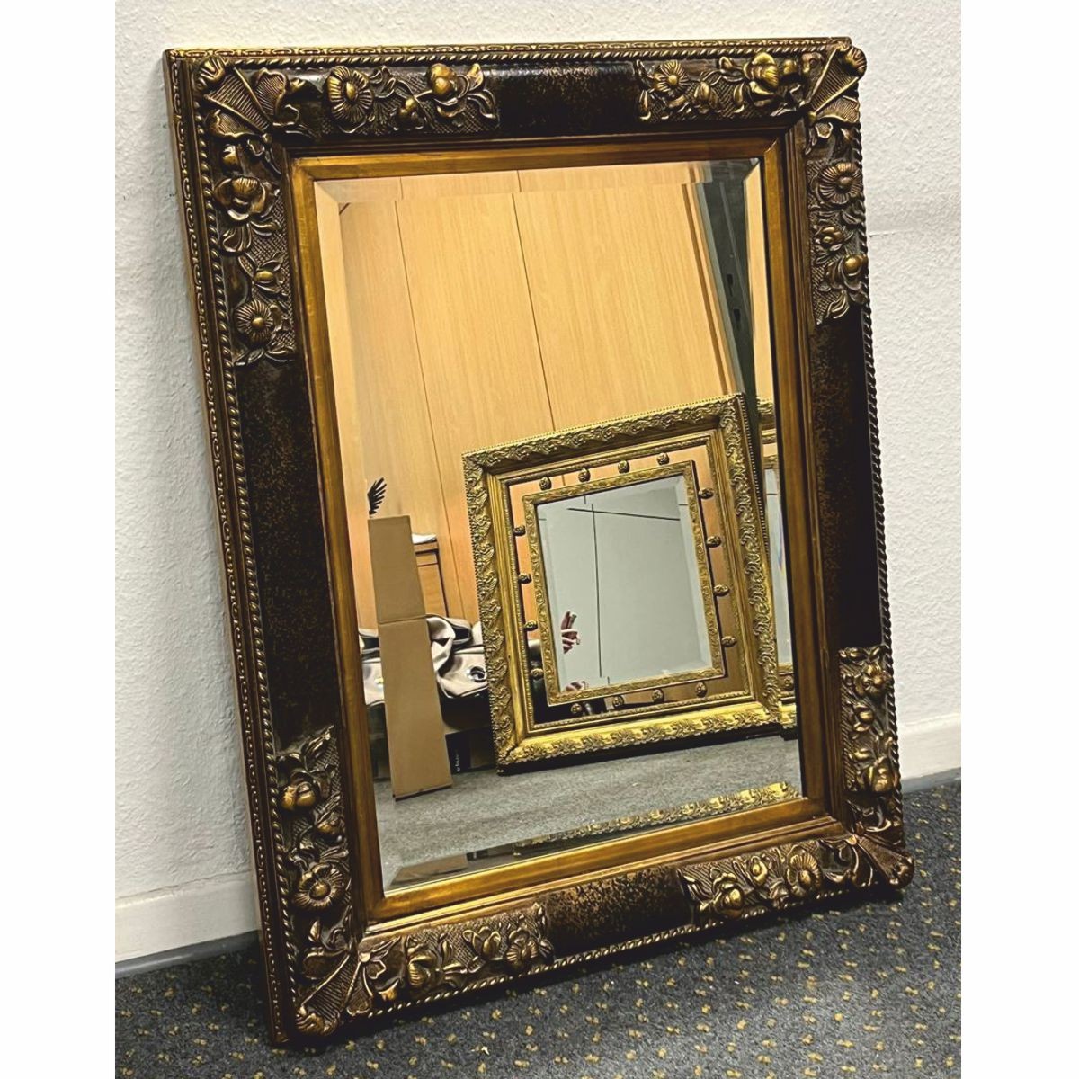 Barock Spiegel Schwarz / Antik Gold H. 94 cm - Barockstil Möbel